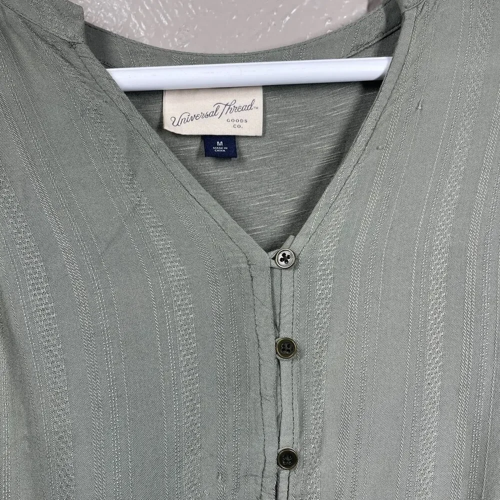 Universal Thread Goods Top Womens Green Button Up Tie Waist High Low size medium